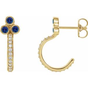 14K Yellow Gold Natural Blue Sapphire & 1/4 CTW Natural Diamond J-Hoop Earrings