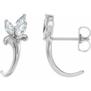 Sterling Silver Natural White Sapphire Floral J-Hoop Earrings