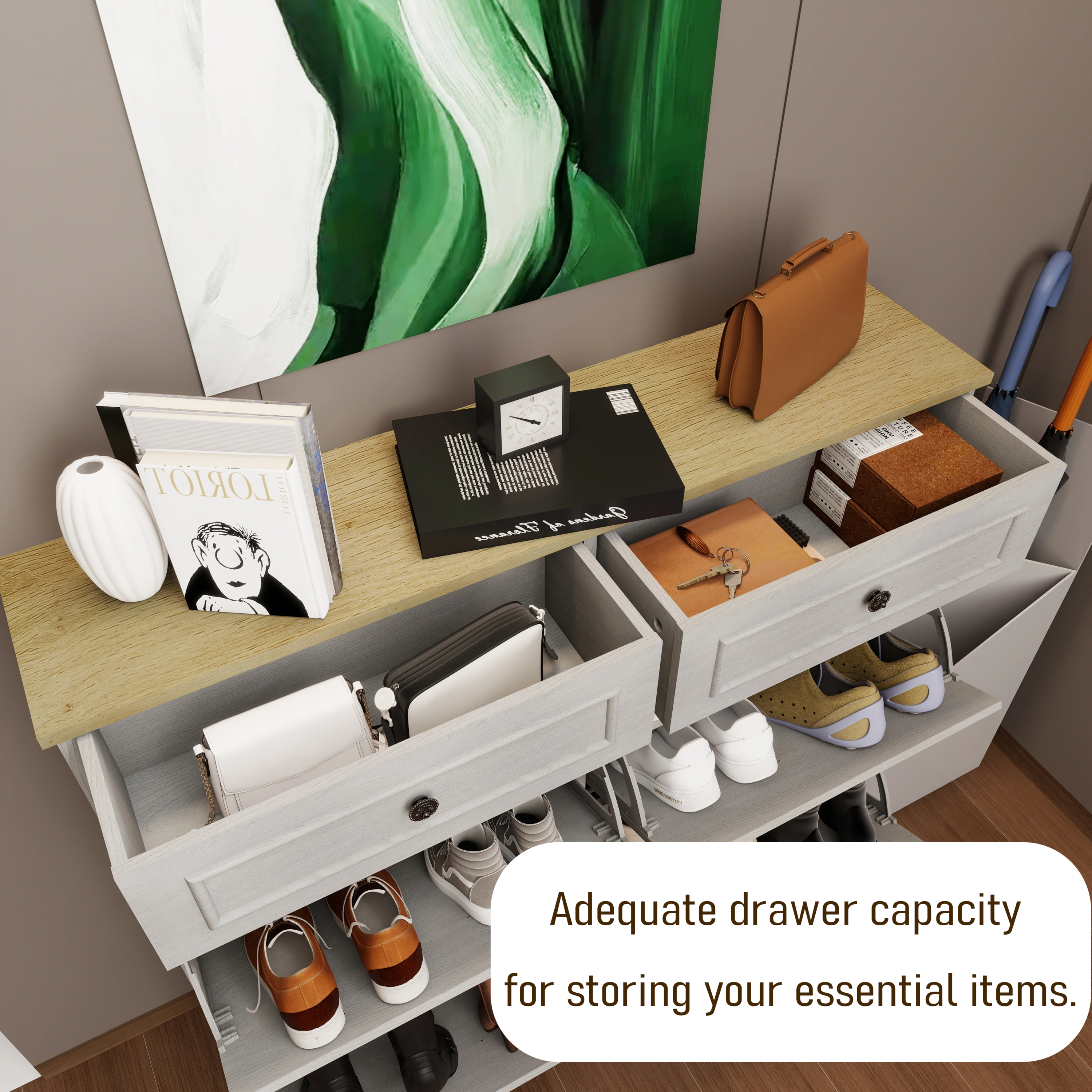 Shoe Storage Cabinet with 2 Drawers, 4 Flip Drawers, Freestanding Shoe Cabinet Organizer with Adjustable Shelf, Shoe Cabinet for Entryway, Foyer, Slim Shoe Cabinet-Antique White