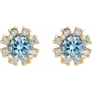 14K Yellow Gold Natural Aquamarine & 1/5 CTW Natural Diamond Earrings – image 2