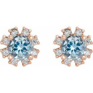 14K Rose Gold Natural Aquamarine & .06 CTW Natural Diamond Earrings – image 2