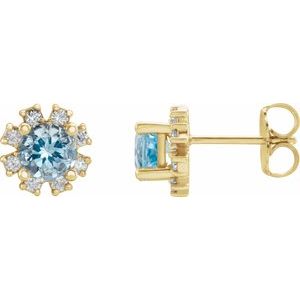 14K Yellow Gold Natural Aquamarine & 1/5 CTW Natural Diamond Earrings