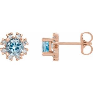 14K Rose Gold Natural Aquamarine & 1/5 CTW Natural Diamond Earrings