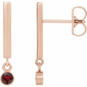 14K Rose Gold Natural Mozambique Garnet Bar Earrings