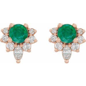 14K Rose Gold Natural Emerald & 1/6 CTW Natural Diamond Earrings – image 2