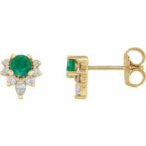 14K Yellow Gold Lab-Grown Emerald & 1/6 CTW Natural Diamond Earrings