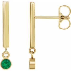 14K Yellow Gold Natural Emerald Bar Earrings