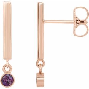 14K Rose Gold Natural Alexandrite Bar Earrings