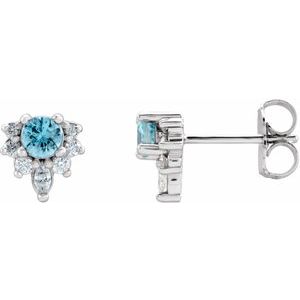 Platinum Natural Blue Zircon & 1/6 CTW Natural Diamond Earrings