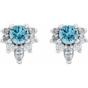 Platinum Natural Blue Zircon & 1/6 CTW Natural Diamond Earrings – image 2