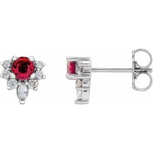 14K White Gold Lab-Grown Ruby & 1/6 CTW Natural Diamond Earrings