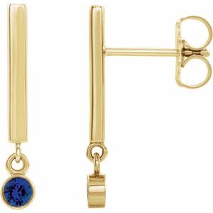 14K Yellow Gold Natural Blue Sapphire Bar Earrings