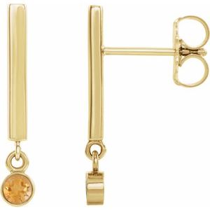 14K Yellow Gold Natural Citrine Bar Earrings