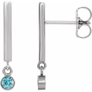 Platinum Natural Blue Zircon Bar Earrings