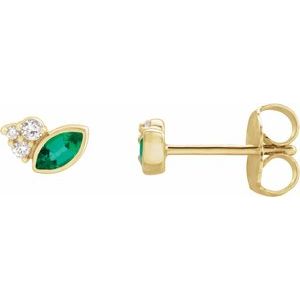 14K Yellow Gold Natural Emerald & .05 CTW Natural Diamond Earrings