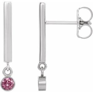 14K White Gold Natural Pink Tourmaline Bar Earrings