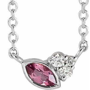 Platinum Natural Pink Tourmaline & .03 CTW Natural Diamond 18" Necklace