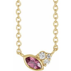14K Yellow Gold Natural Pink Tourmaline & .03 CTW Natural Diamond 16" Necklace