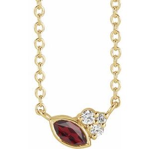 14K Yellow Gold Natural Mozambique Garnet & .03 CTW Natural Diamond 16" Necklace
