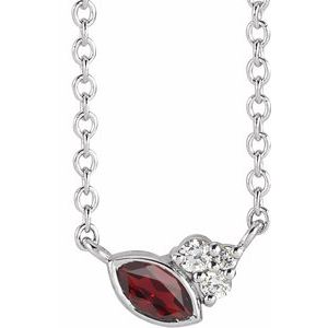Sterling Silver Natural Mozambique Garnet & .03 CTW Natural Diamond 18" Necklace