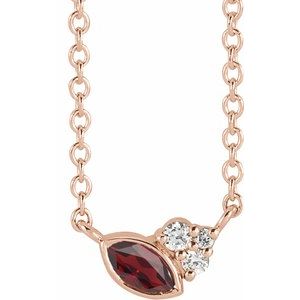 14K Rose Gold Natural Mozambique Garnet & .03 CTW Natural Diamond 18" Necklace