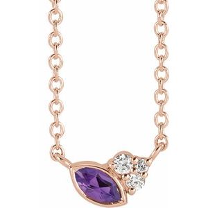 14K Rose Gold Natural Amethyst & .03 CTW Natural Diamond 16" Necklace