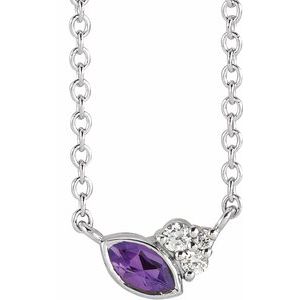 14K White Gold Natural Amethyst & .03 CTW Natural Diamond 18" Necklace