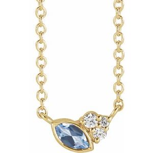 14K Yellow Gold Natural Aquamarine & .03 CTW Natural Diamond 18" Necklace