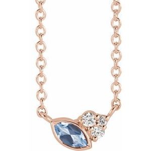 14K Rose Gold Natural Aquamarine & .03 CTW Natural Diamond 18" Necklace
