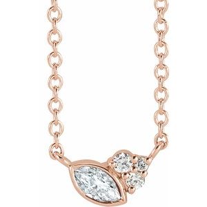 14K Rose Gold Natural White Sapphire & .03 CTW Natural Diamond 18" Necklace