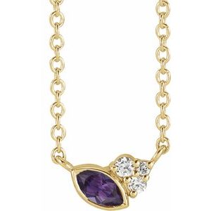 14K Yellow Gold Lab-Grown Alexandrite & .03 CTW Natural Diamond 16" Necklace