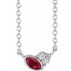 14K White Gold Natural Ruby & .03 CTW Natural Diamond 16" Necklace