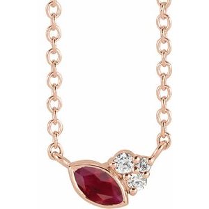 14K Rose Gold Natural Ruby & .03 CTW Natural Diamond 18" Necklace