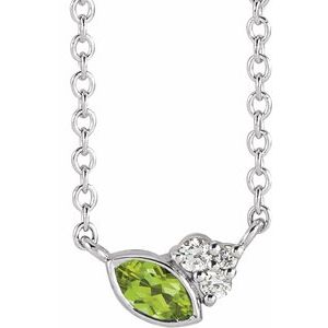 14K White Gold Natural Peridot & .03 CTW Natural Diamond 16" Necklace