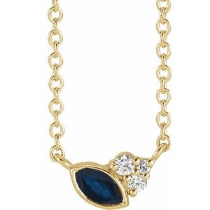 14K Yellow Gold Natural Blue Sapphire & .03 CTW Natural Diamond 16" Necklace