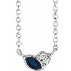 14K White Gold Natural Blue Sapphire & .03 CTW Natural Diamond 16" Necklace