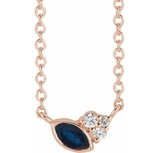 14K Rose Gold Natural Blue Sapphire & .03 CTW Natural Diamond 18" Necklace