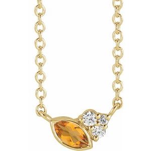 14K Yellow Gold Natural Citrine & .03 CTW Natural Diamond 16" Necklace