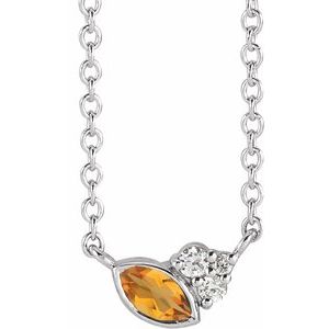 14K White Gold Natural Citrine & .03 CTW Natural Diamond 16" Necklace