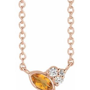 14K Rose Gold Natural Citrine & .03 CTW Natural Diamond 16" Necklace