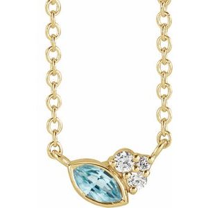 14K Yellow Gold Natural Blue Zircon & .03 CTW Natural Diamond 16" Necklace