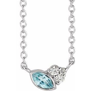 Sterling Silver Natural Blue Zircon & .03 CTW Natural Diamond 18" Necklace