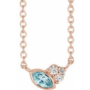 14K Rose Gold Natural Blue Zircon & .03 CTW Natural Diamond 18" Necklace