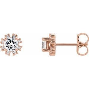 14K Rose Gold Natural White Sapphire & .06 CTW Natural Diamond Earrings