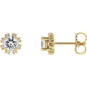 14K Yellow Gold Natural White Sapphire & .06 CTW Natural Diamond Earrings