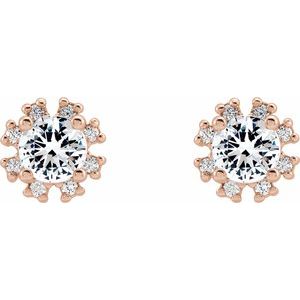 14K Rose Gold Natural White Sapphire & .06 CTW Natural Diamond Earrings – image 2