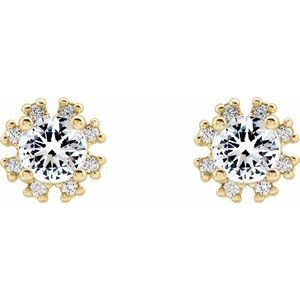 14K Yellow Gold Natural White Sapphire & .06 CTW Natural Diamond Earrings
