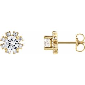14K Yellow Gold Natural White Sapphire & 1/5 CTW Natural Diamond Earrings