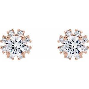 14K Rose Gold Natural White Sapphire & 1/5 CTW Natural Diamond Earrings