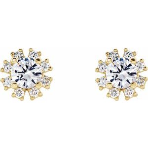 14K Yellow Gold Natural White Sapphire & 1/2 CTW Natural Diamond Earrings